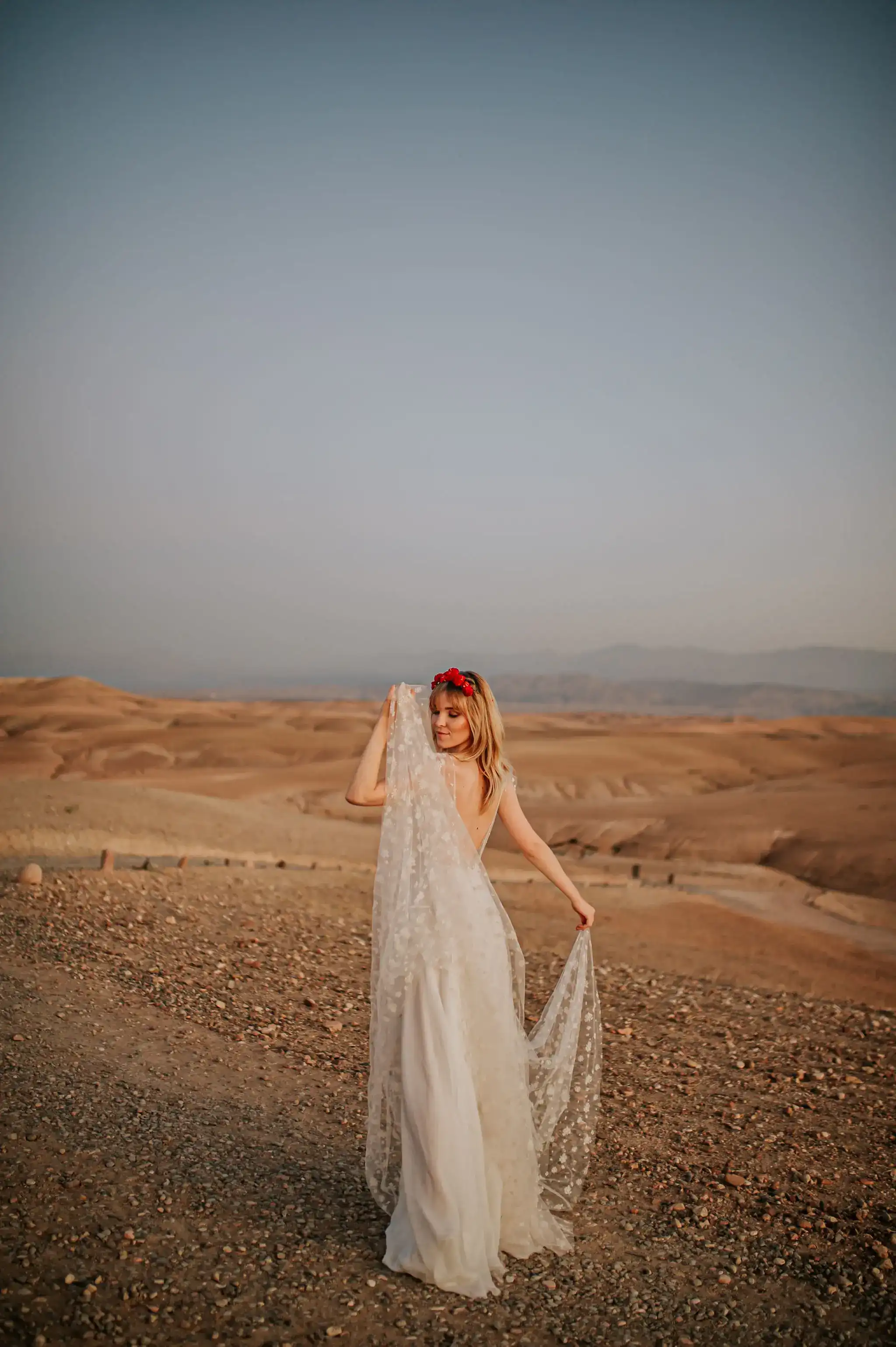 Bride in Agafay desert, Morocco