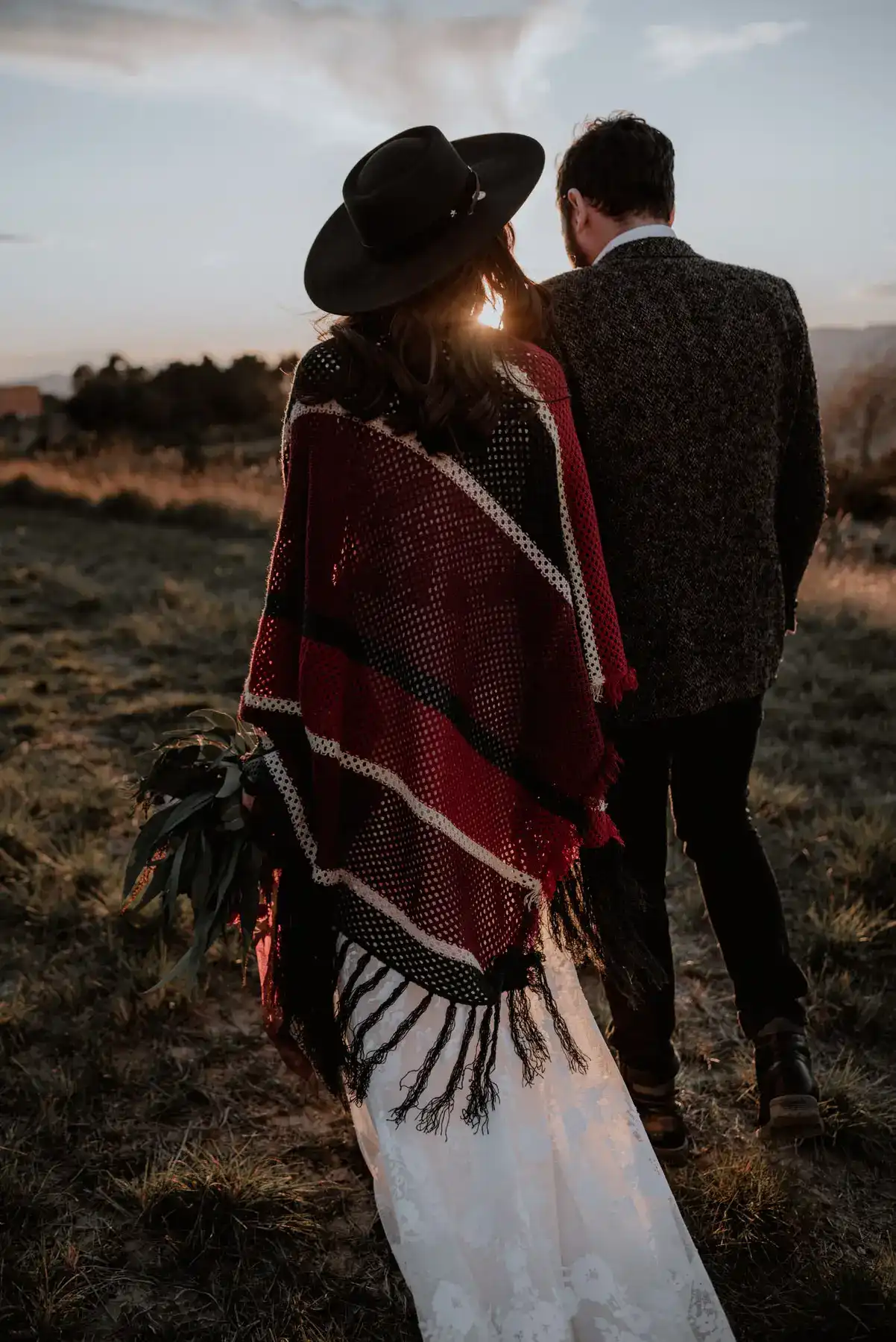 Couple in sunset during elopement