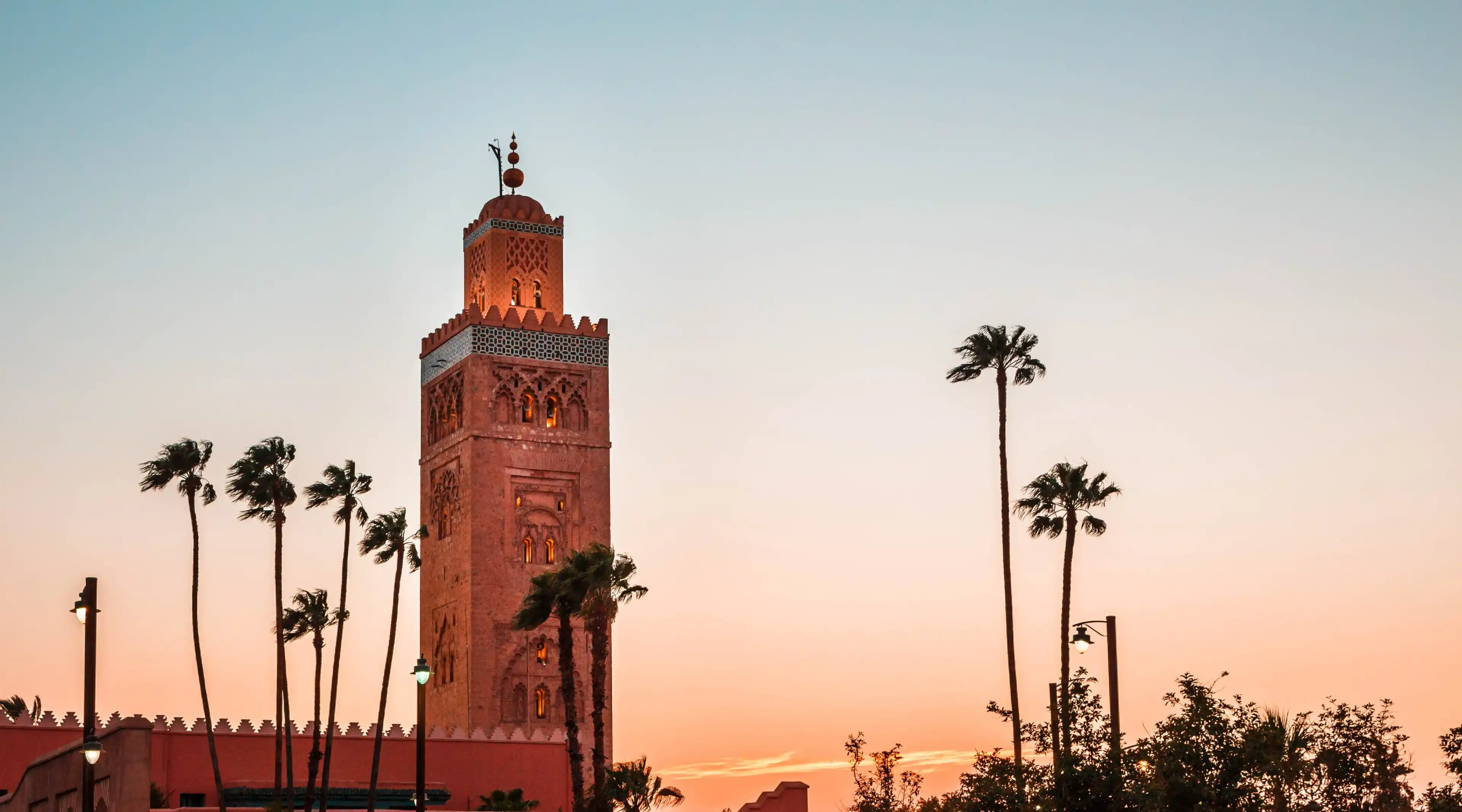 Kutobia Mosque at sunset, Marrakech, Morocco